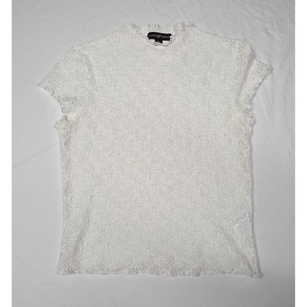 Women's Almost Famous White Lace Shortsleeve Shirt Size XL